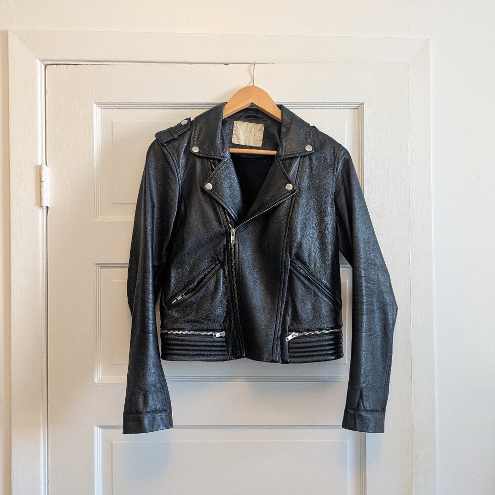 Maje Paris Black Leather Biker Jacket